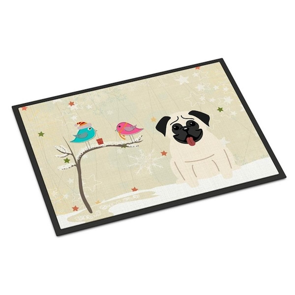 Carolines Treasures Christmas Presents Between Friends Pug Cream Indoor or Outdoor Mat, 18 x 0.25 x 27 in. BB2476MAT - main